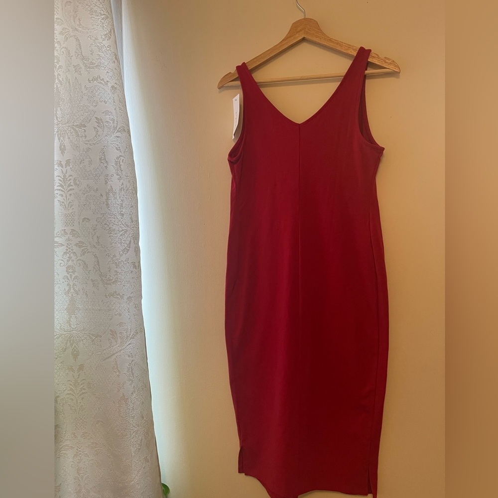 Red female starchy close fitting dress
